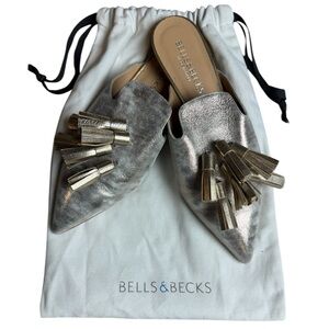 Bells & Becks Champagne Metallic Tassel Mules Made in Italy Size 39 (US 8.5)